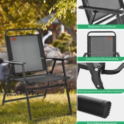 4er Set Gartenstühle mit Armlehnen & Rückenlehne & Atmungsaktivem Sitz Klappstühle Schwarz