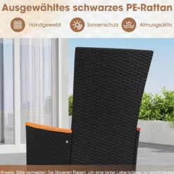 2er Set Gartenstühle mit Sitzkissen & Hochlehner Rattan Gartensessel bis 180 kg Belastbar Beige