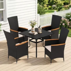 2er Set Gartenstühle mit Sitzkissen & Hochlehner Rattan Gartensessel bis 180 kg Belastbar Beige