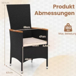 2er Set Gartenstühle mit Sitzkissen & Hochlehner Rattan Gartensessel bis 180 kg Belastbar Beige