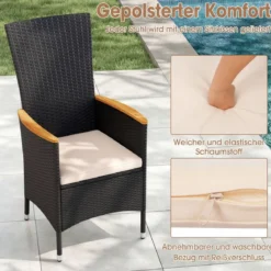 2er Set Gartenstühle mit Sitzkissen & Hochlehner Rattan Gartensessel bis 180 kg Belastbar Beige