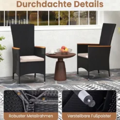 2er Set Gartenstühle mit Sitzkissen & Hochlehner Rattan Gartensessel bis 180 kg Belastbar Beige