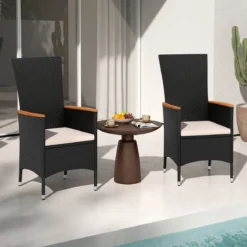 2er Set Gartenstühle mit Sitzkissen & Hochlehner Rattan Gartensessel bis 180 kg Belastbar Beige