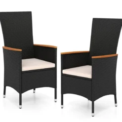 2er Set Gartenstühle mit Sitzkissen & Hochlehner Rattan Gartensessel bis 180 kg Belastbar Beige