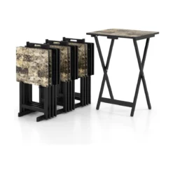 4er Set Gartentisch klappbar wetterfester Bistrotisch Outdoor aus Holz 48 x 40 x 67 cm Schwarz