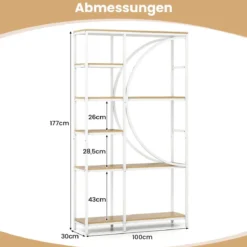 2er Set Geometrisches Bücherregal mit offenen Holzregale & Metallrahmen Büroregal Weiß