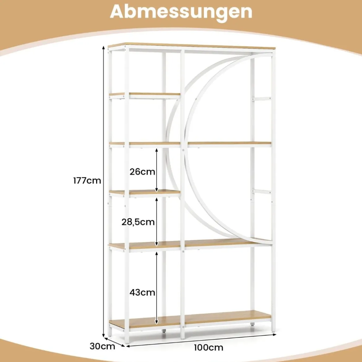 2er Set Geometrisches Bücherregal mit offenen Holzregale & Metallrahmen Büroregal Weiß