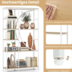 2er Set Geometrisches Bücherregal mit offenen Holzregale & Metallrahmen Büroregal Weiß