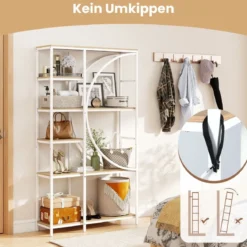 2er Set Geometrisches Bücherregal mit offenen Holzregale & Metallrahmen Büroregal Weiß