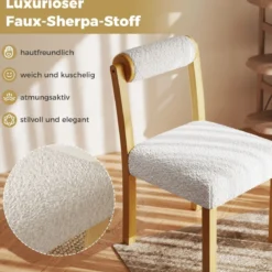 2er Set Gepolsterte Esszimmerstühle aus Holz mit Kunst Sherpa Bezug & Zylindrischer Rückenlehne