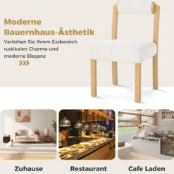 2er Set Gepolsterte Esszimmerstühle aus Holz mit Kunst Sherpa Bezug & Zylindrischer Rückenlehne