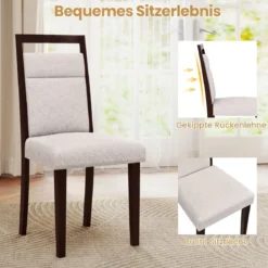2er-Set gepolstertes Esszimmerstühle Küchenstuhl mit gepolstertem Sitz & neigbarer Rückenlehne Beige
