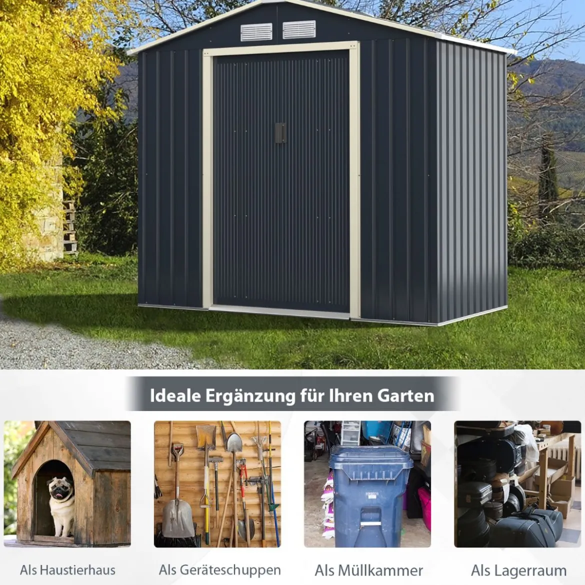 2er Set Gerätehaus Metall Erweitert-213 x 191 x 195 cm+Geräteschuppen abschließbar Gartenhaus Set