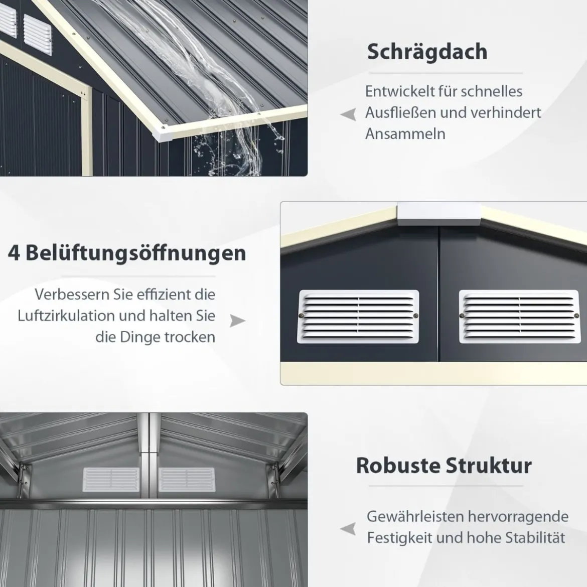 2er Set Gerätehaus Metall Erweitert-213 x 191 x 195 cm+Geräteschuppen abschließbar Gartenhaus Set