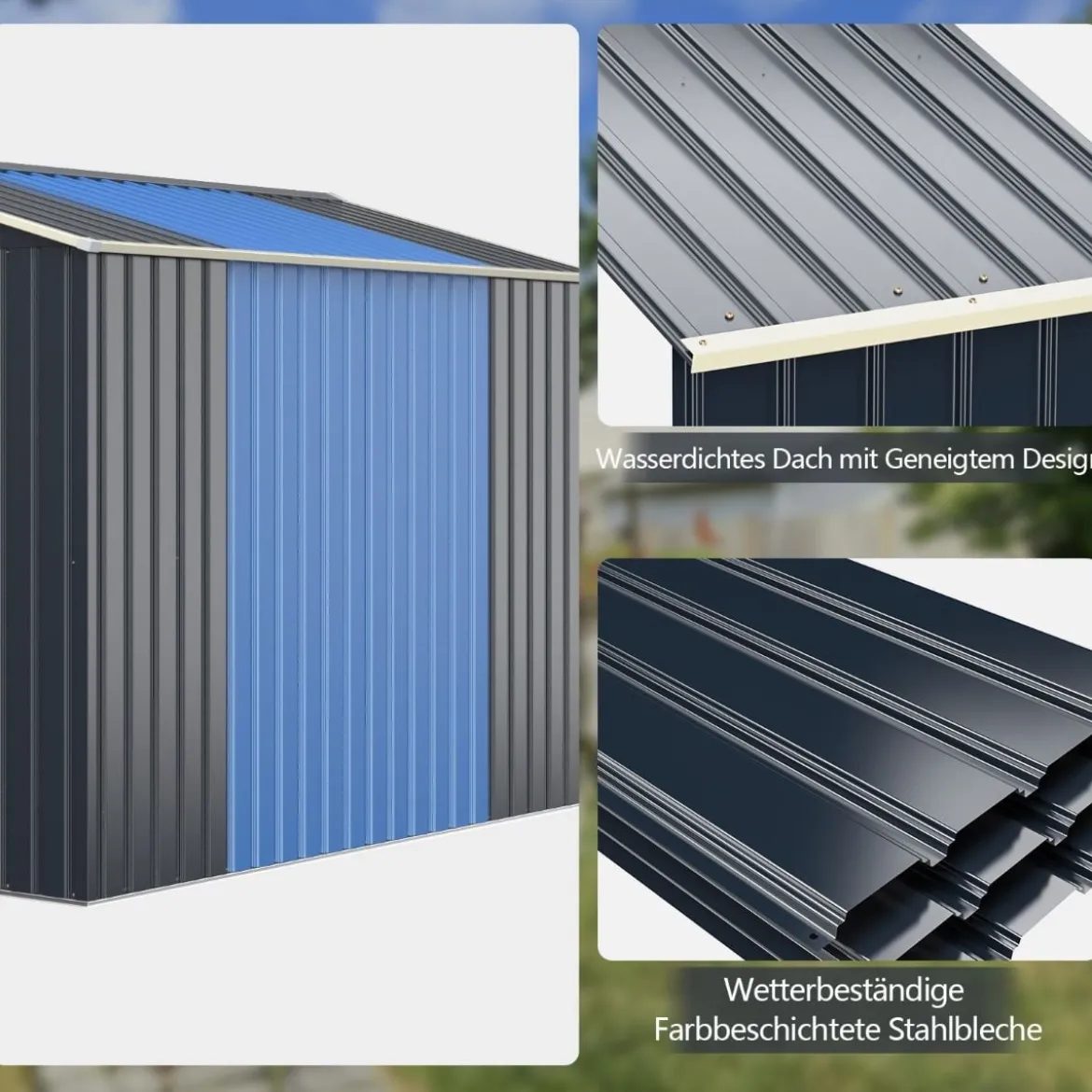 2er Set Gerätehaus Metall Erweitert-213 x 191 x 195 cm+Geräteschuppen abschließbar Gartenhaus Set
