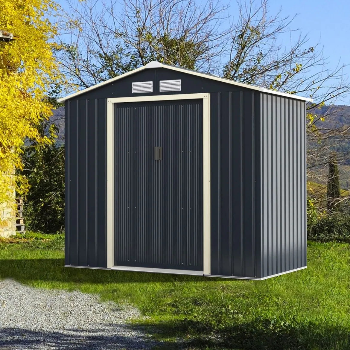2er Set Gerätehaus Metall Erweitert-213 x 191 x 195 cm+Geräteschuppen abschließbar Gartenhaus Set
