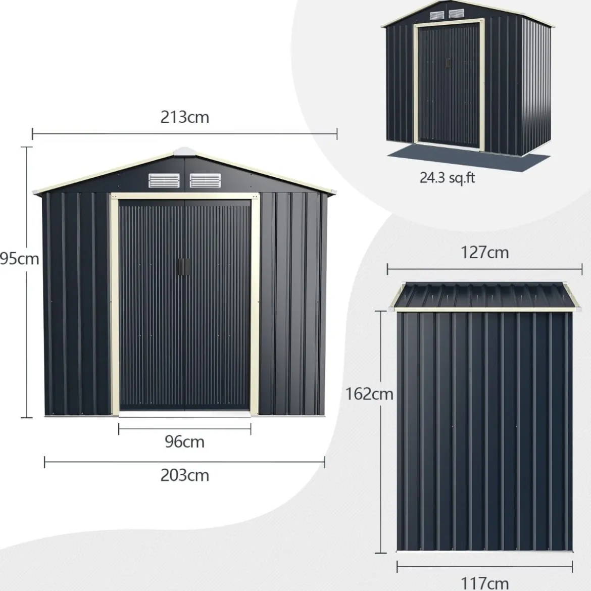 2er Set Gerätehaus Metall Erweitert-213 x 191 x 195 cm+Geräteschuppen abschließbar Gartenhaus Set