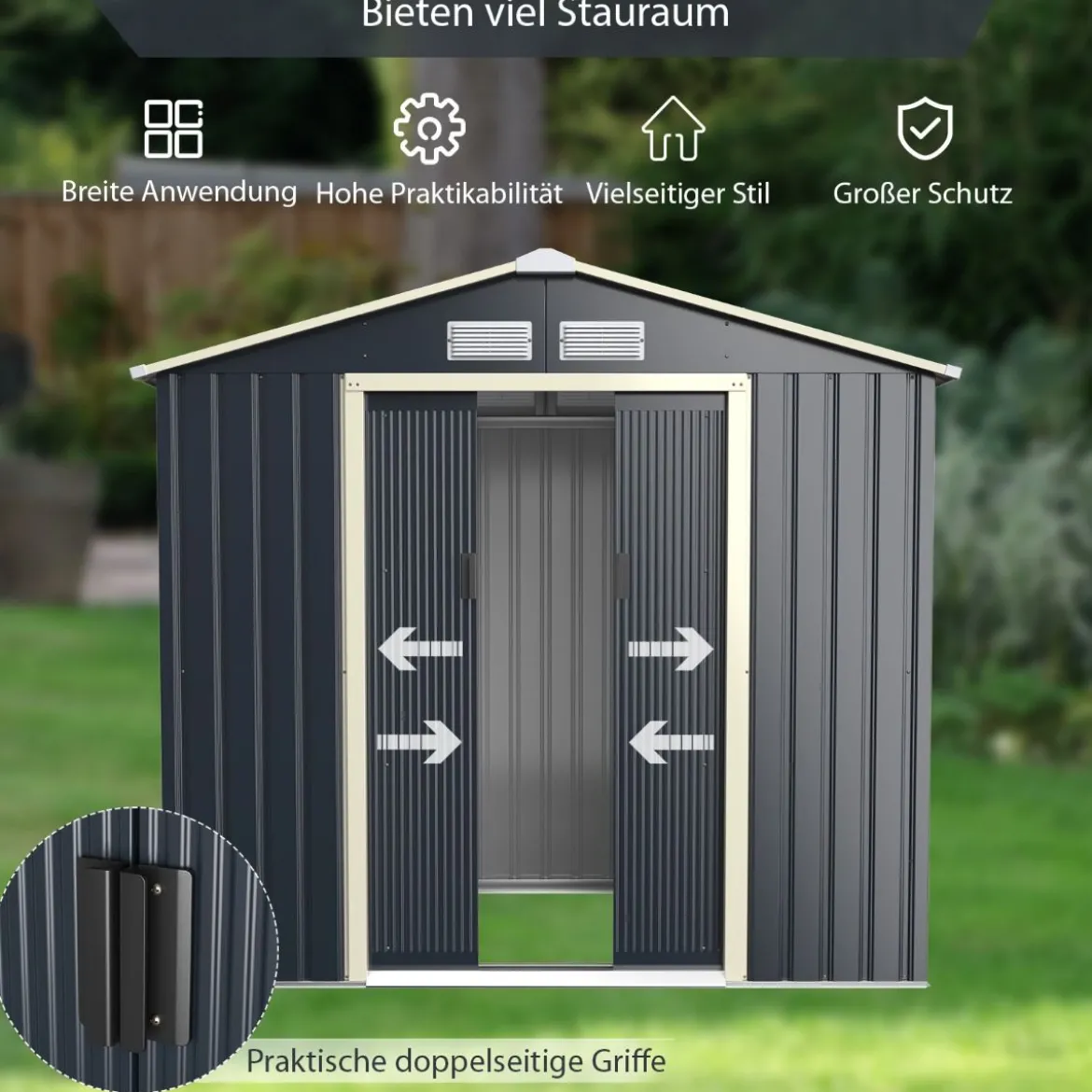 2er Set Gerätehaus Metall Erweitert-213 x 191 x 195 cm+Geräteschuppen abschließbar Gartenhaus Set