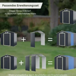 2er Set Gerätehaus Metall Erweitert-213 x 191 x 195 cm+Geräteschuppen abschließbar Gartenhaus Set