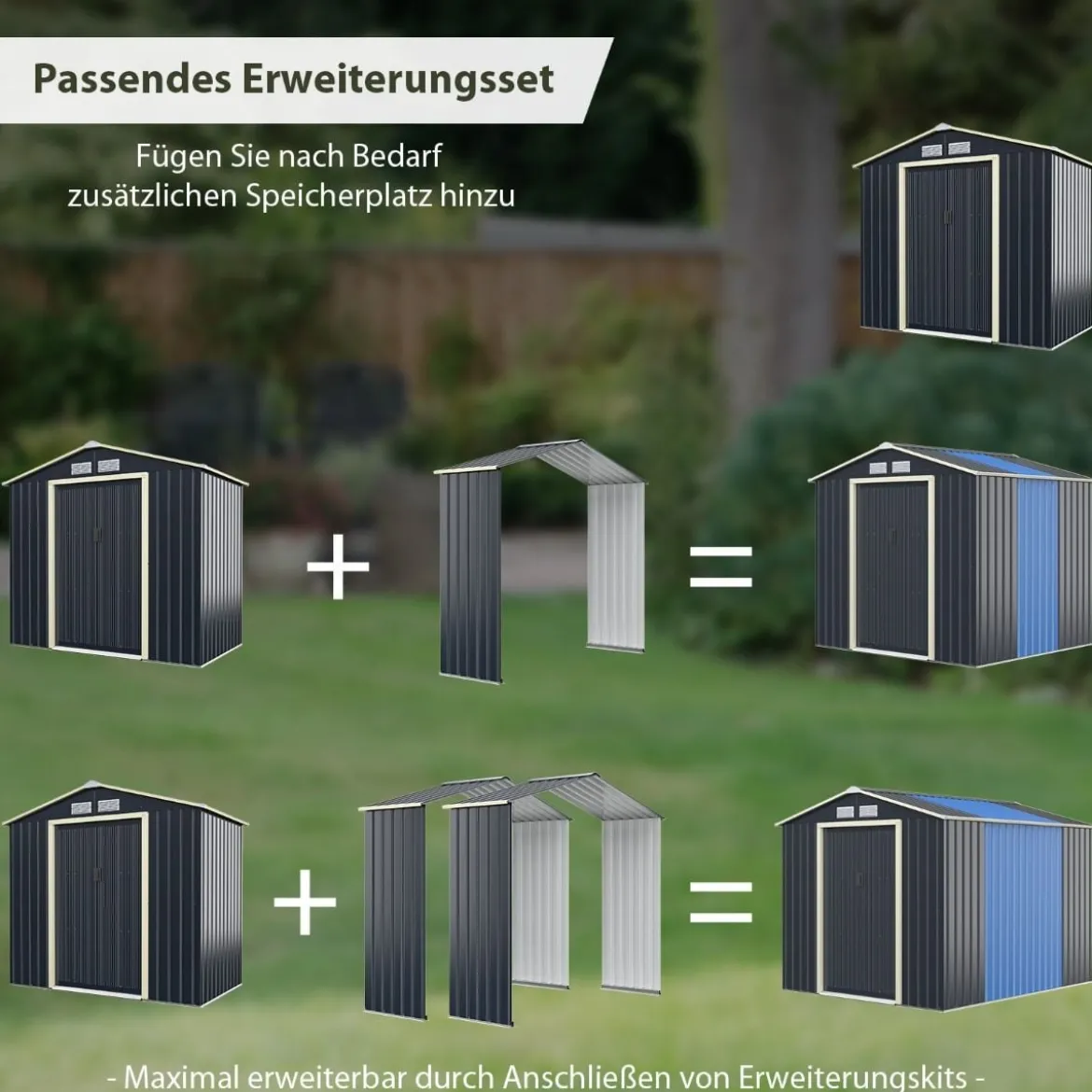 2er Set Gerätehaus Metall Erweitert-213 x 191 x 195 cm+Geräteschuppen abschließbar Gartenhaus Set