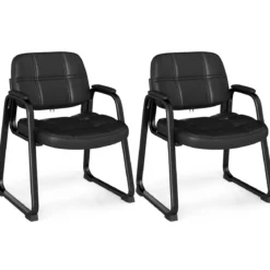 2er Set Gästestühle Ergonomischer Empfangsstuhl mit Metallrahmen & Gepolsterten Armlehnen Schwarz