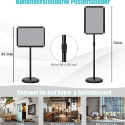 2er Set Höhenverstellbarer A3 Infoständer Drehbarer Plakatständer Kundenstopper Schwarz