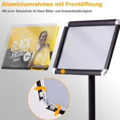 2er Set Höhenverstellbarer A4 Infoständer Drehbarer Plakatständer Kundenstopper Schwarz