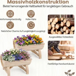 2er Set Hochbeet aus Tannenholz mit Entwässerungsloch Halbfass Blumenkasten