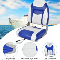 2er Set Hochlehner Bootssitz mit 10 cm Dicker Schwammpolsterung Klappbar Blau Weiß