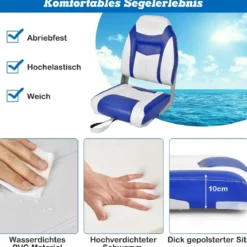2er Set Hochlehner Bootssitz mit 10 cm Dicker Schwammpolsterung Klappbar Blau Weiß