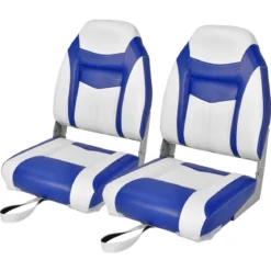 2er Set Hochlehner Bootssitz mit 10 cm Dicker Schwammpolsterung Klappbar Blau Weiß