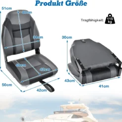 2er Set Hochlehner Bootssitz mit 10 cm Dicker Schwammpolsterung Klappbar Schwarz