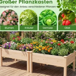 2er Set Holz Hochbeet mit Ablauflöchern Pflanzkasten bis 130 kg Rechteckiges Kräuterbeet