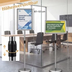2er Set Infoständer A3 87–137 cm Höhenverstellbarer Menükartenhalter Drehbar mit Befüllbarem Sockel Silber