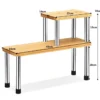 2er Set Küchen Eckregal 2-Ebenen Lagerregal Gewürzregal aus Bambus 45 x 16 x 35 cm Natur + Silber