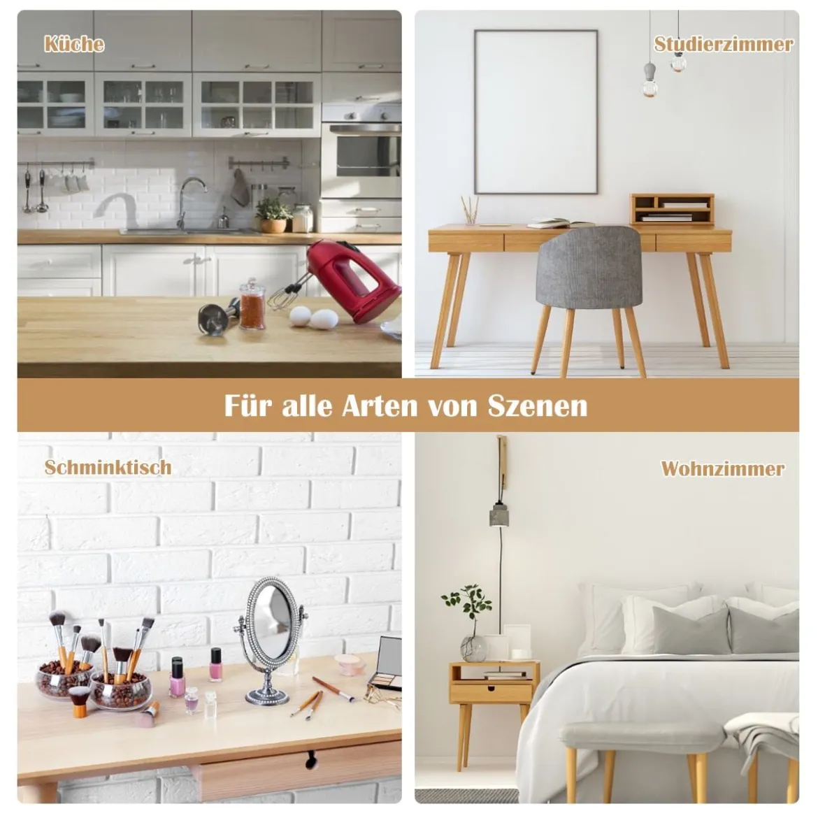 2er Set Küchen Eckregal 2-Ebenen Lagerregal Gewürzregal aus Bambus 45 x 16 x 35 cm Natur + Silber