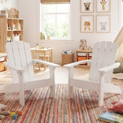 2er Set Kinder Adirondack Stuhl aus HIPS Gartenstuhl mit Ergonomischer Rückenlehne Weiß