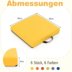 6er Set Kinder Quadratische Sitzkissen mit Griff & Reißverschluss Bodenkissen Stuhlkissen 40 x 40 cm