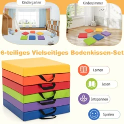 6er Set Kinder Quadratische Sitzkissen mit Griff & Reißverschluss Bodenkissen Stuhlkissen 40 x 40 cm
