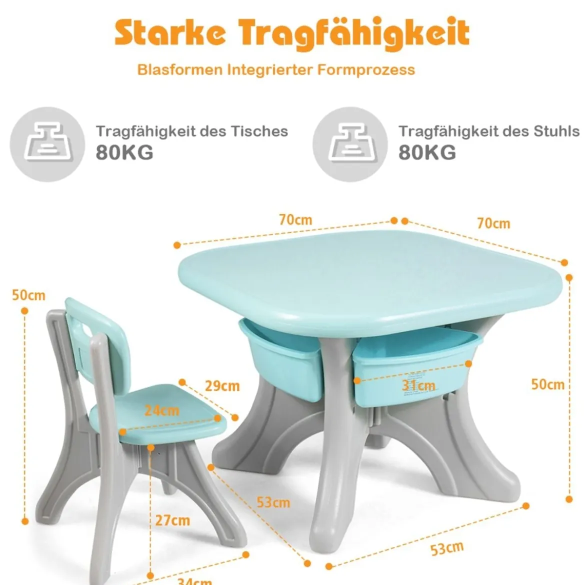 3er Set Kindersitzgruppe Leichtes Aktivitätsset für Kinder zum Malen und Spielen Tisch für Kleinkinder von 1 – 7 Jahren Grün