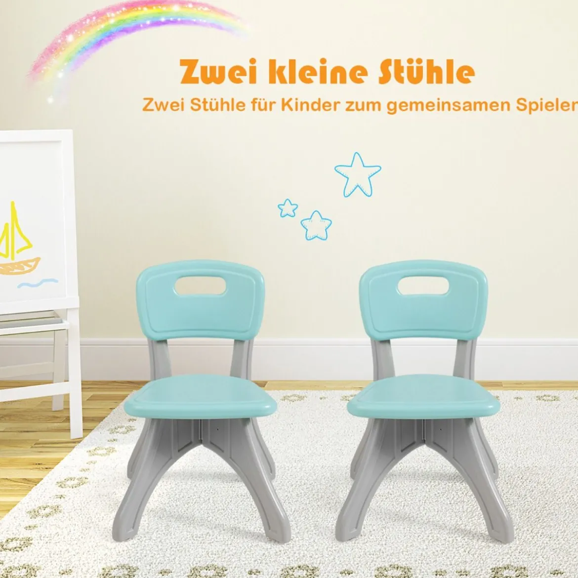 3er Set Kindersitzgruppe Leichtes Aktivitätsset für Kinder zum Malen und Spielen Tisch für Kleinkinder von 1 – 7 Jahren Grün