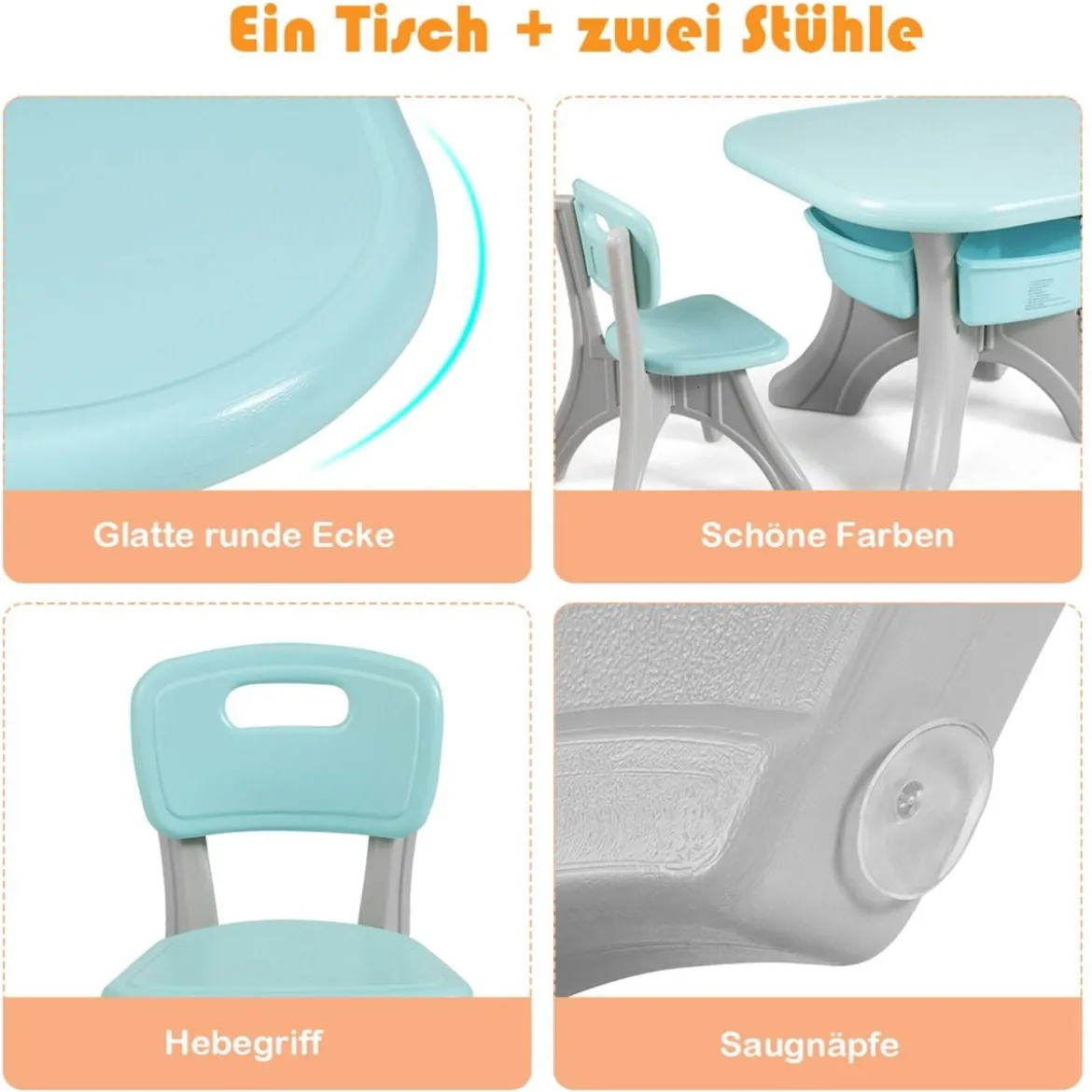 3er Set Kindersitzgruppe Leichtes Aktivitätsset für Kinder zum Malen und Spielen Tisch für Kleinkinder von 1 – 7 Jahren Grün