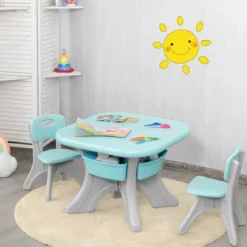 3er Set Kindersitzgruppe Leichtes Aktivitätsset für Kinder zum Malen und Spielen Tisch für Kleinkinder von 1 – 7 Jahren Grün
