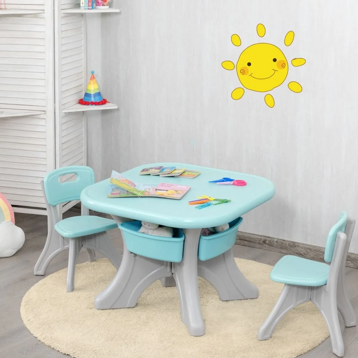 3er Set Kindersitzgruppe Leichtes Aktivitätsset für Kinder zum Malen und Spielen Tisch für Kleinkinder von 1 – 7 Jahren Grün