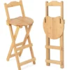 2er Set Klappbare Barhocker mit Lehne & 3 Fußstütze Tresenhocker aus Bambus Sitzhöhe 61 cm