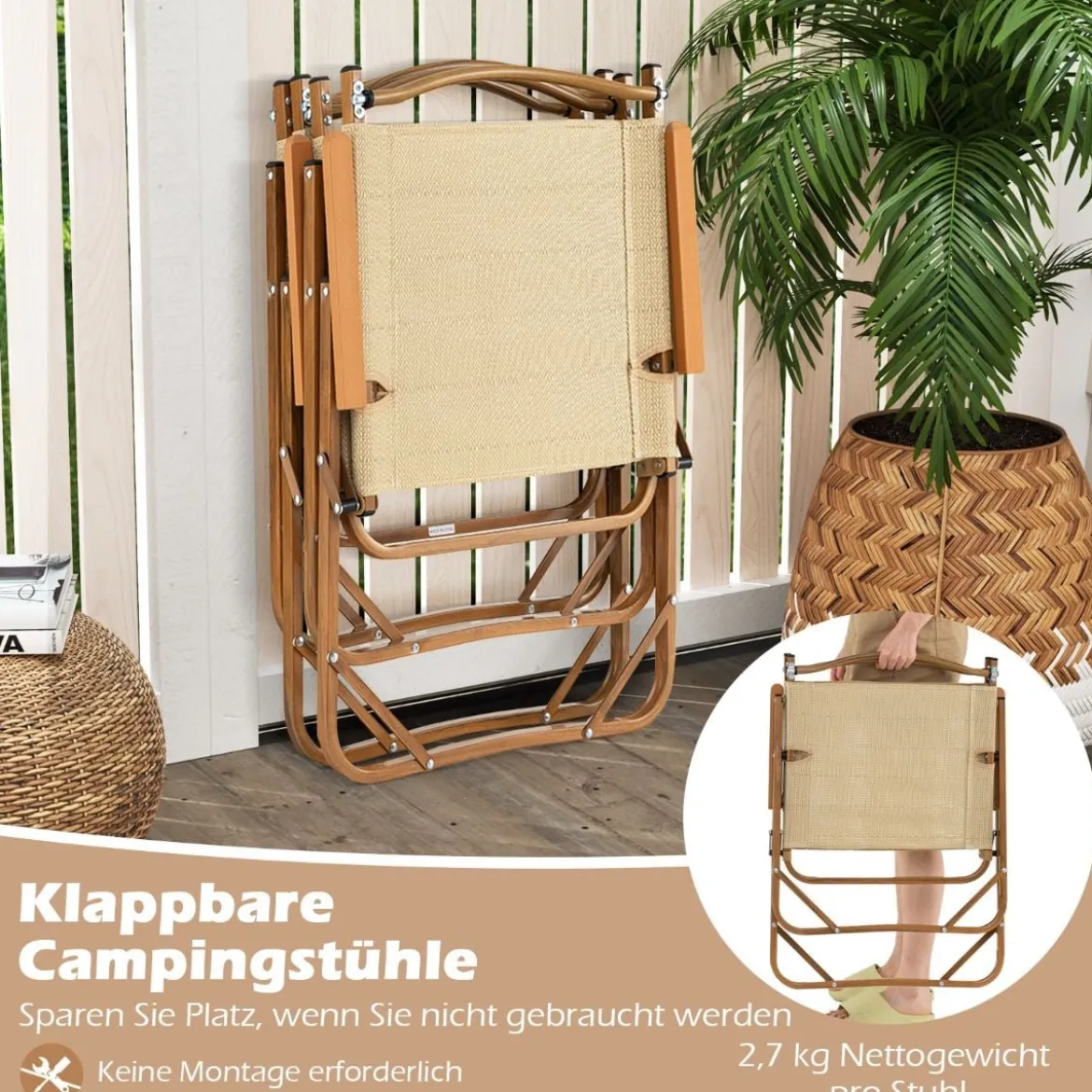 2er Set Klappbare Campingstühle mit Aluminiumrahmen Klappstühle Ultraleichte Klappstühle