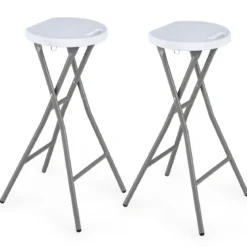 2er Set Klappbarer Barhocker mit HDPE Sitzfläche & Integriertem Tragegriff bis 150 kg Belastbar Weiß