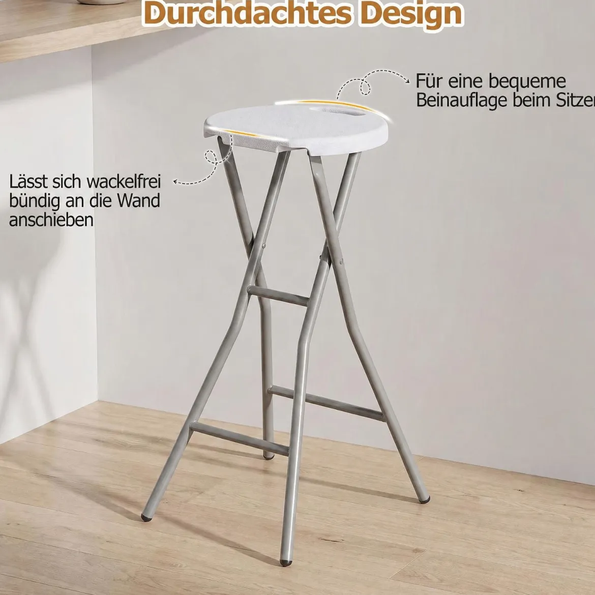 2er Set Klappbarer Barhocker mit HDPE Sitzfläche & Integriertem Tragegriff bis 150 kg Belastbar Weiß