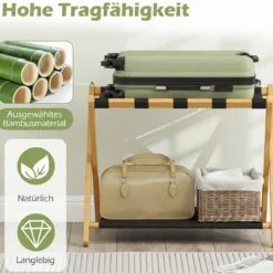 2er Set Klappbarer Kofferständer mit Nylonriemen & Oxford-Stoff Ablagen Gepäckablage Natur