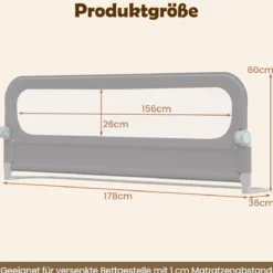 3er Set Klappbares Bettgitter mit Abnehmbarem Oxford-Stoffbezug Grau (2 Stücke 178 x 60 cm+ 1 Stück 148 x 60 cm)